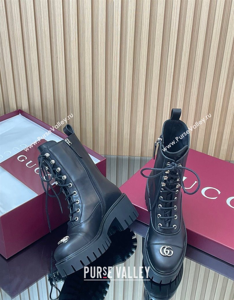 Gucci Calf Leather Lace-up Ankle Boots 6cm with GG 2025 836050 (MD-251021073)