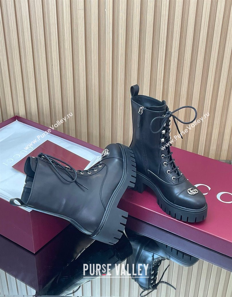 Gucci Calf Leather Lace-up Ankle Boots 6cm with GG 2025 836050 (MD-251021073)