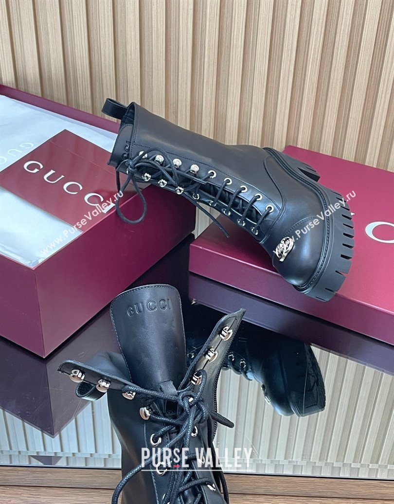 Gucci Calf Leather Lace-up Ankle Boots 6cm with GG 2025 836050 (MD-251021073)