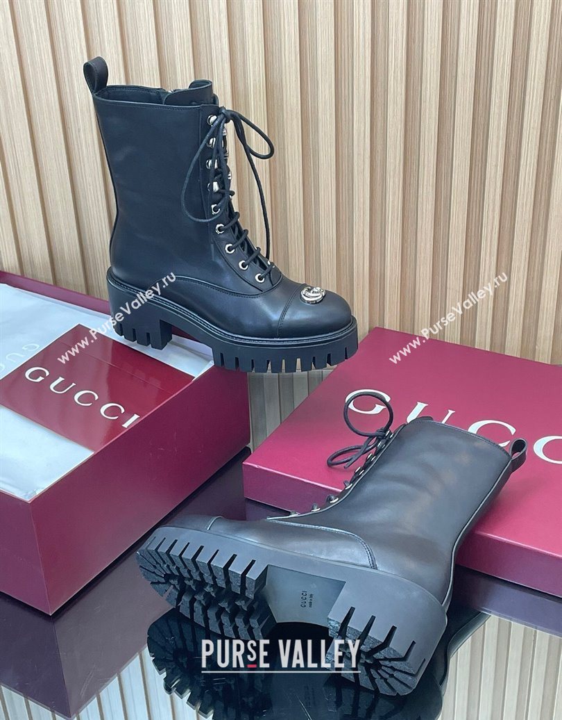 Gucci Calf Leather Lace-up Ankle Boots 6cm with GG 2025 836050 (MD-251021073)