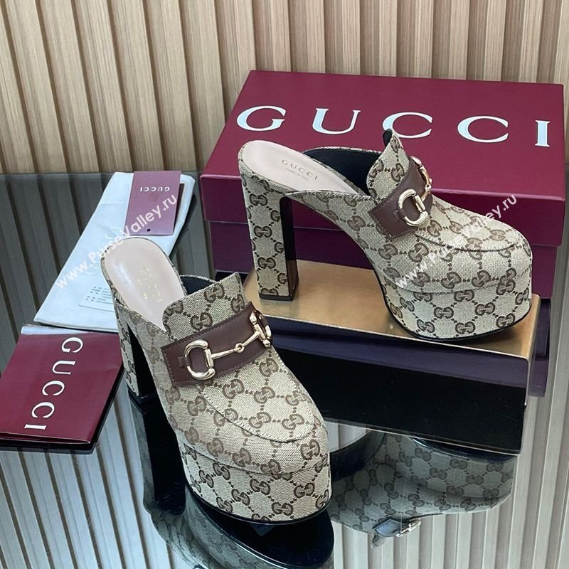 Gucci GG Canvas Platform Mule 13.5cm with Horsebit 835315 Beige 2025 (MD-251021074)