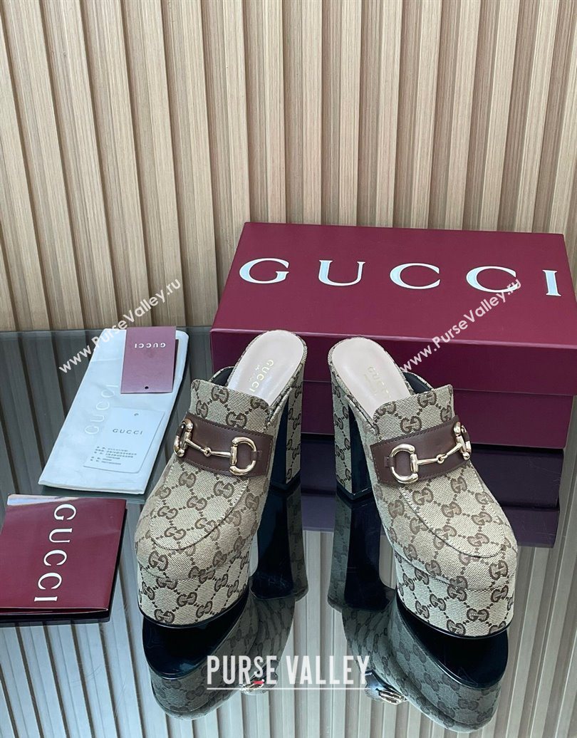 Gucci GG Canvas Platform Mule 13.5cm with Horsebit 835315 Beige 2025 (MD-251021074)