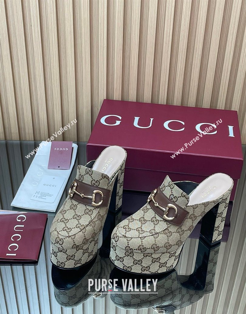 Gucci GG Canvas Platform Mule 13.5cm with Horsebit 835315 Beige 2025 (MD-251021074)