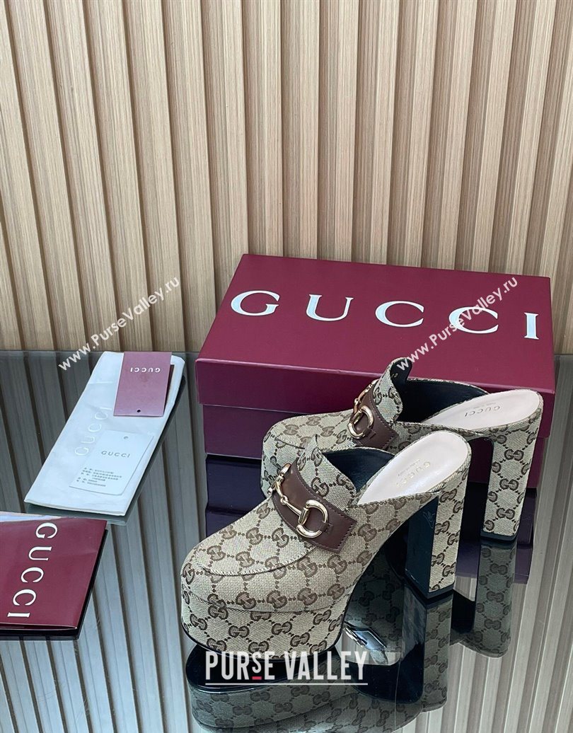 Gucci GG Canvas Platform Mule 13.5cm with Horsebit 835315 Beige 2025 (MD-251021074)