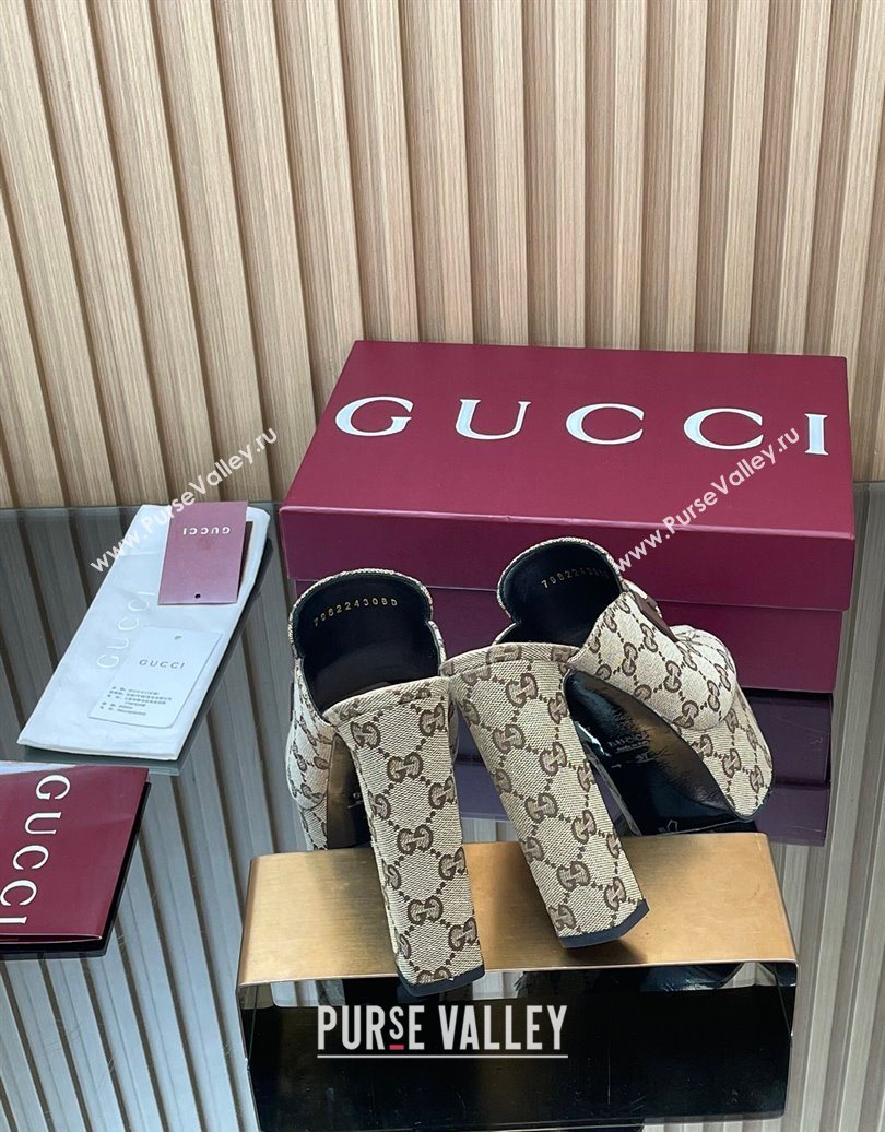 Gucci GG Canvas Platform Mule 13.5cm with Horsebit 835315 Beige 2025 (MD-251021074)