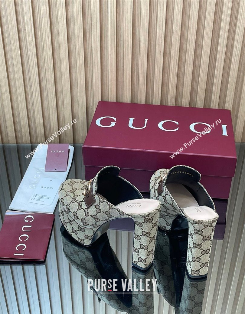 Gucci GG Canvas Platform Mule 13.5cm with Horsebit 835315 Beige 2025 (MD-251021074)