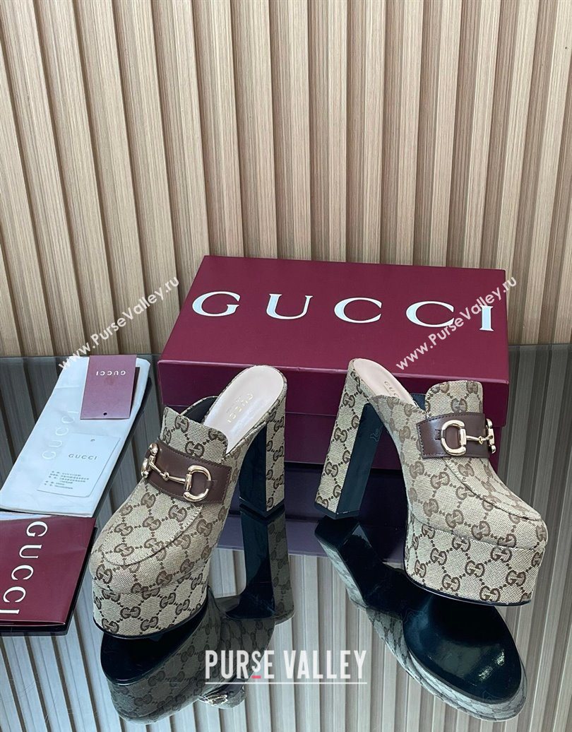 Gucci GG Canvas Platform Mule 13.5cm with Horsebit 835315 Beige 2025 (MD-251021074)