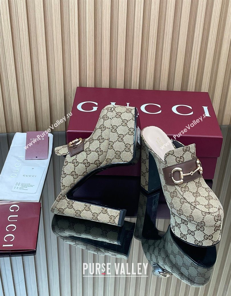 Gucci GG Canvas Platform Mule 13.5cm with Horsebit 835315 Beige 2025 (MD-251021074)