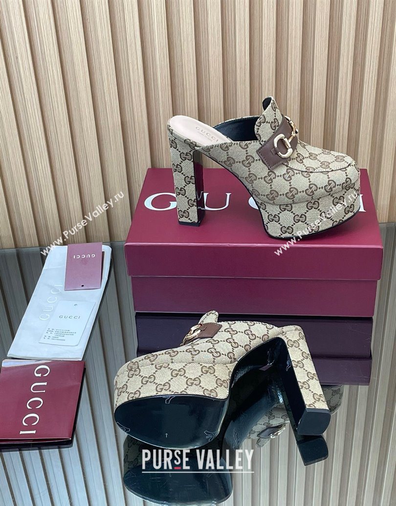 Gucci GG Canvas Platform Mule 13.5cm with Horsebit 835315 Beige 2025 (MD-251021074)