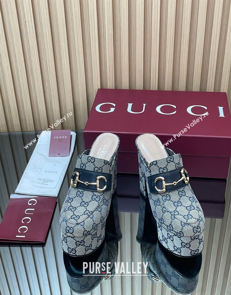 Gucci GG Canvas Platform Mule 13.5cm with Horsebit 835315 Grey 2025 (MD-251021075)