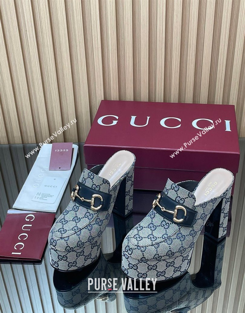 Gucci GG Canvas Platform Mule 13.5cm with Horsebit 835315 Grey 2025 (MD-251021075)