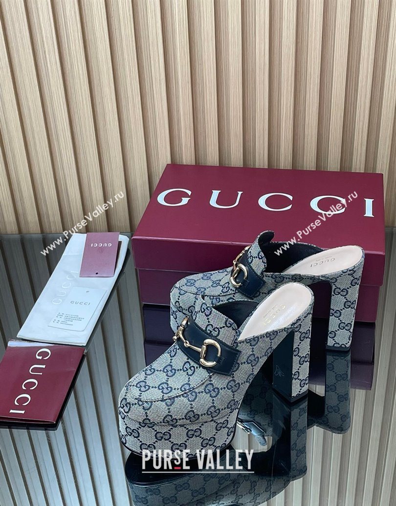 Gucci GG Canvas Platform Mule 13.5cm with Horsebit 835315 Grey 2025 (MD-251021075)