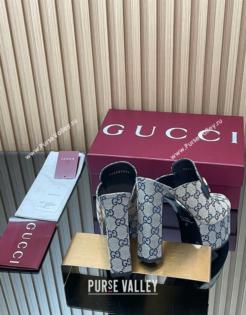 Gucci GG Canvas Platform Mule 13.5cm with Horsebit 835315 Grey 2025 (MD-251021075)
