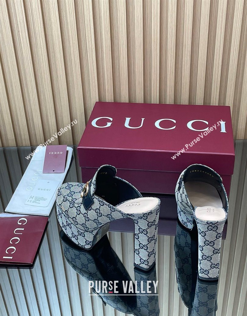 Gucci GG Canvas Platform Mule 13.5cm with Horsebit 835315 Grey 2025 (MD-251021075)