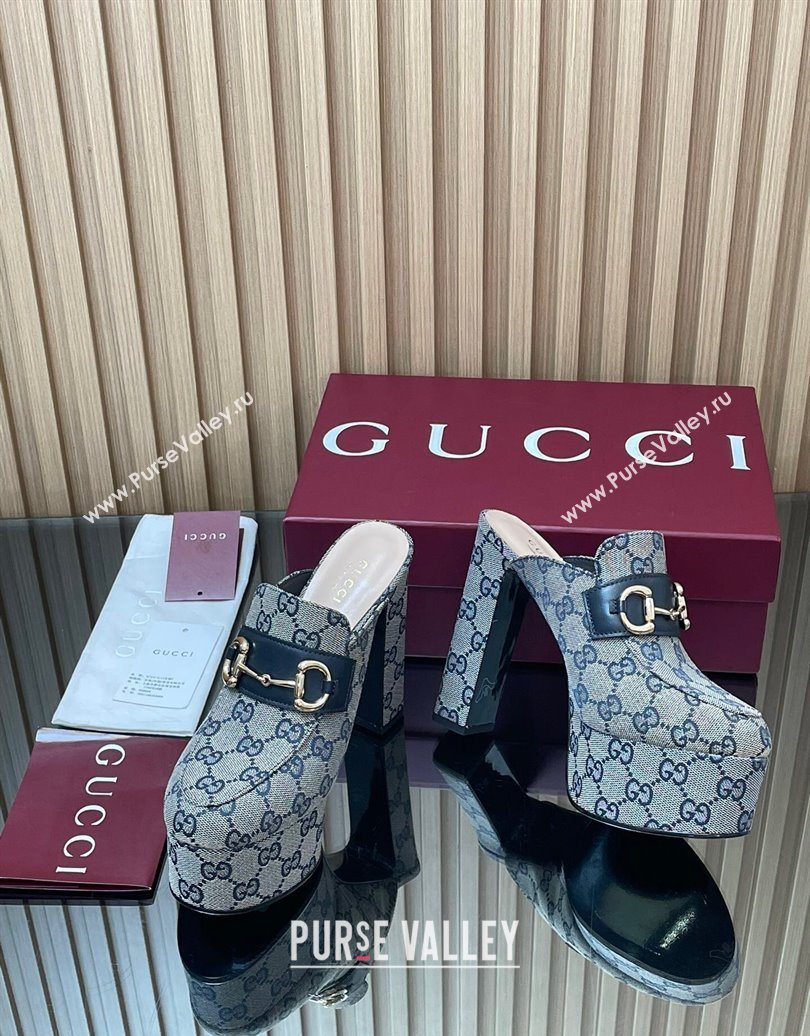 Gucci GG Canvas Platform Mule 13.5cm with Horsebit 835315 Grey 2025 (MD-251021075)