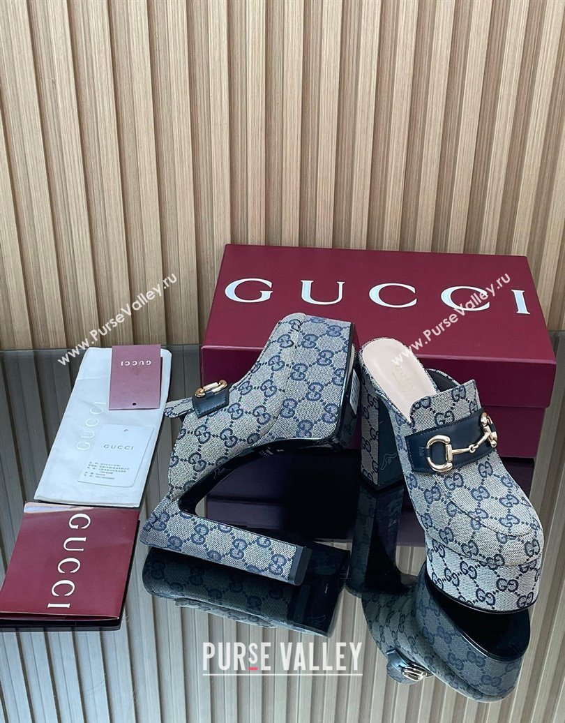 Gucci GG Canvas Platform Mule 13.5cm with Horsebit 835315 Grey 2025 (MD-251021075)