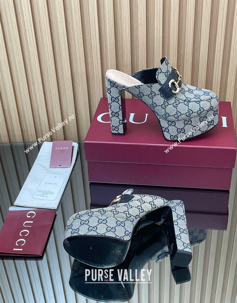 Gucci GG Canvas Platform Mule 13.5cm with Horsebit 835315 Grey 2025 (MD-251021075)