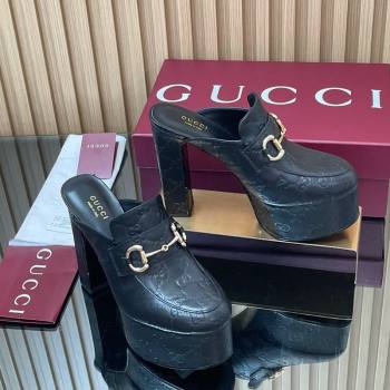 Gucci GG Leather Platform Mule 13.5cm with Horsebit 835315 Black 2025 (MD-251021076)