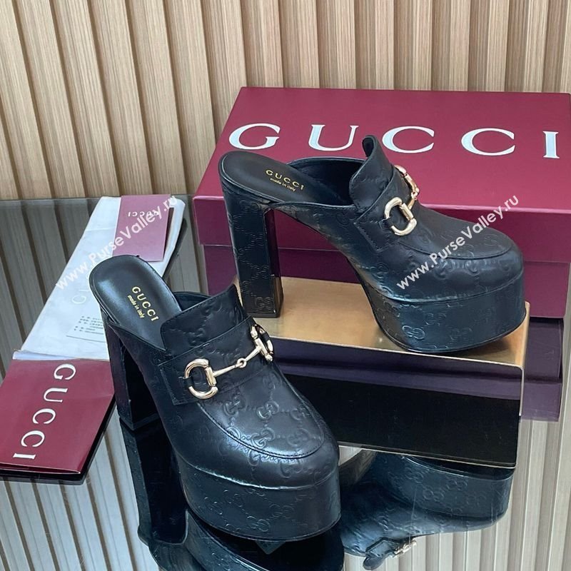 Gucci GG Leather Platform Mule 13.5cm with Horsebit 835315 Black 2025 (MD-251021076)