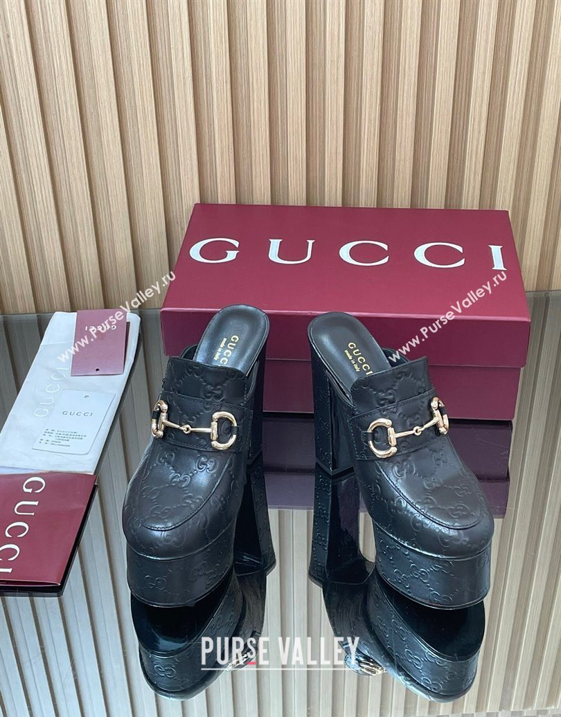 Gucci GG Leather Platform Mule 13.5cm with Horsebit 835315 Black 2025 (MD-251021076)