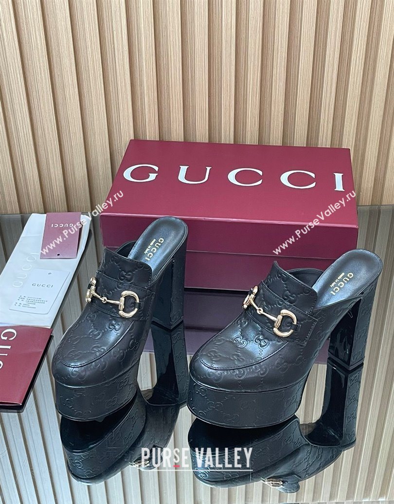 Gucci GG Leather Platform Mule 13.5cm with Horsebit 835315 Black 2025 (MD-251021076)