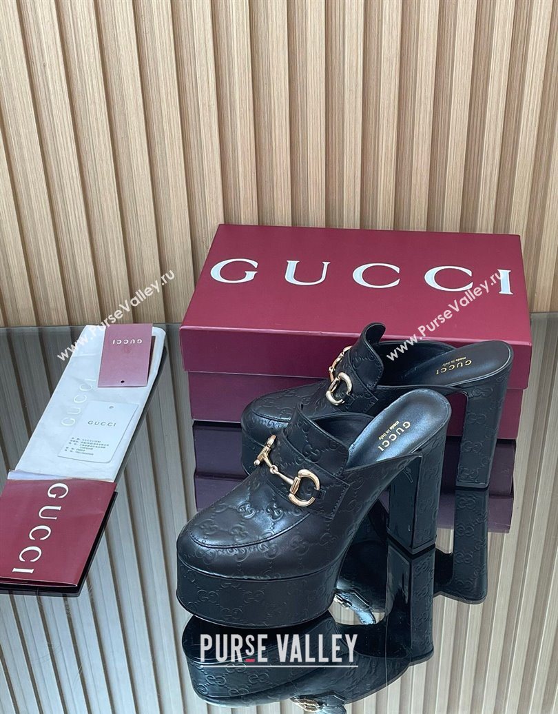 Gucci GG Leather Platform Mule 13.5cm with Horsebit 835315 Black 2025 (MD-251021076)