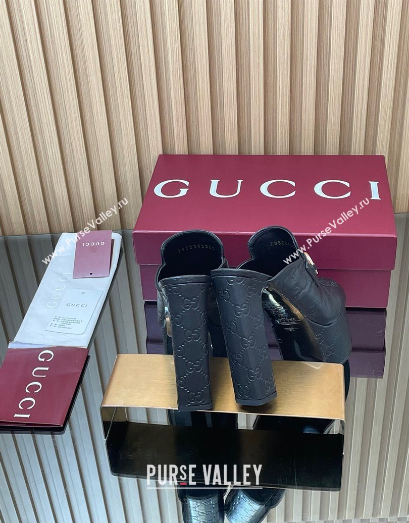Gucci GG Leather Platform Mule 13.5cm with Horsebit 835315 Black 2025 (MD-251021076)
