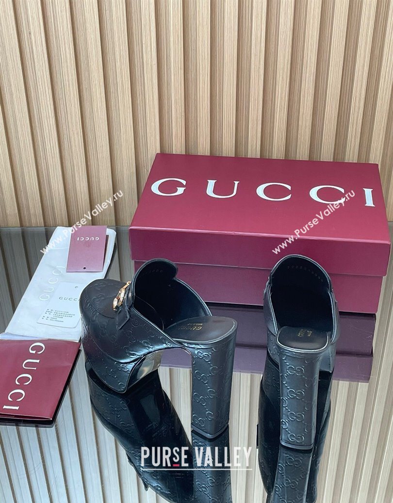 Gucci GG Leather Platform Mule 13.5cm with Horsebit 835315 Black 2025 (MD-251021076)