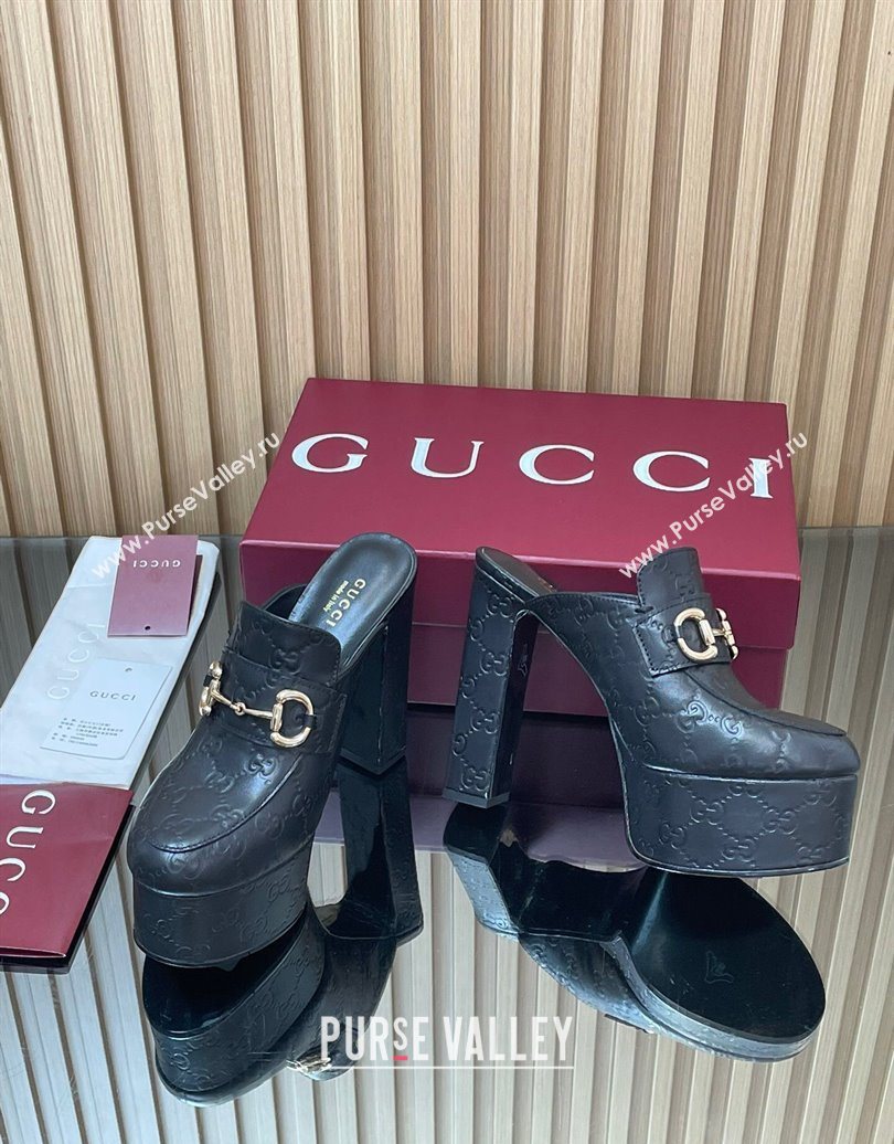 Gucci GG Leather Platform Mule 13.5cm with Horsebit 835315 Black 2025 (MD-251021076)