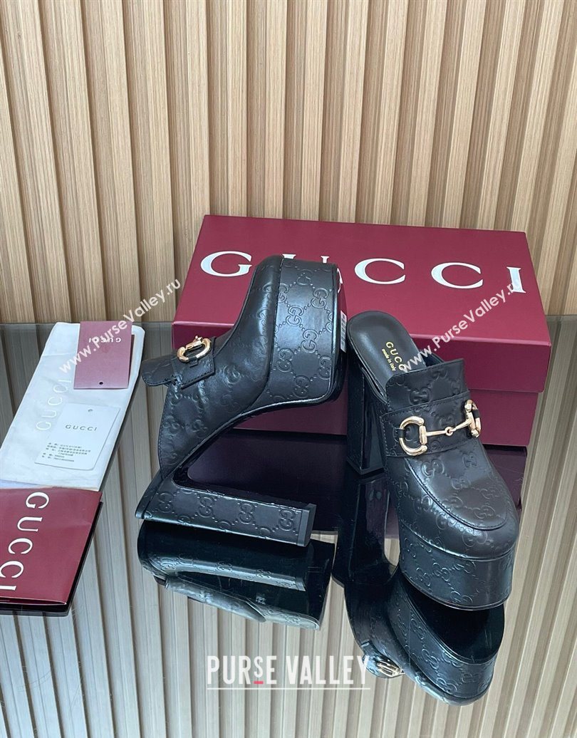 Gucci GG Leather Platform Mule 13.5cm with Horsebit 835315 Black 2025 (MD-251021076)