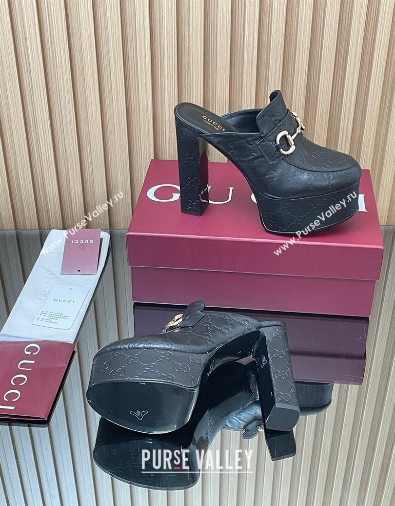 Gucci GG Leather Platform Mule 13.5cm with Horsebit 835315 Black 2025 (MD-251021076)