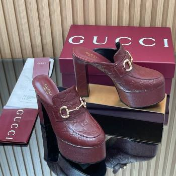 Gucci GG Leather Platform Mule 13.5cm with Horsebit 835315 Burgundy 2025 (MD-251021077)