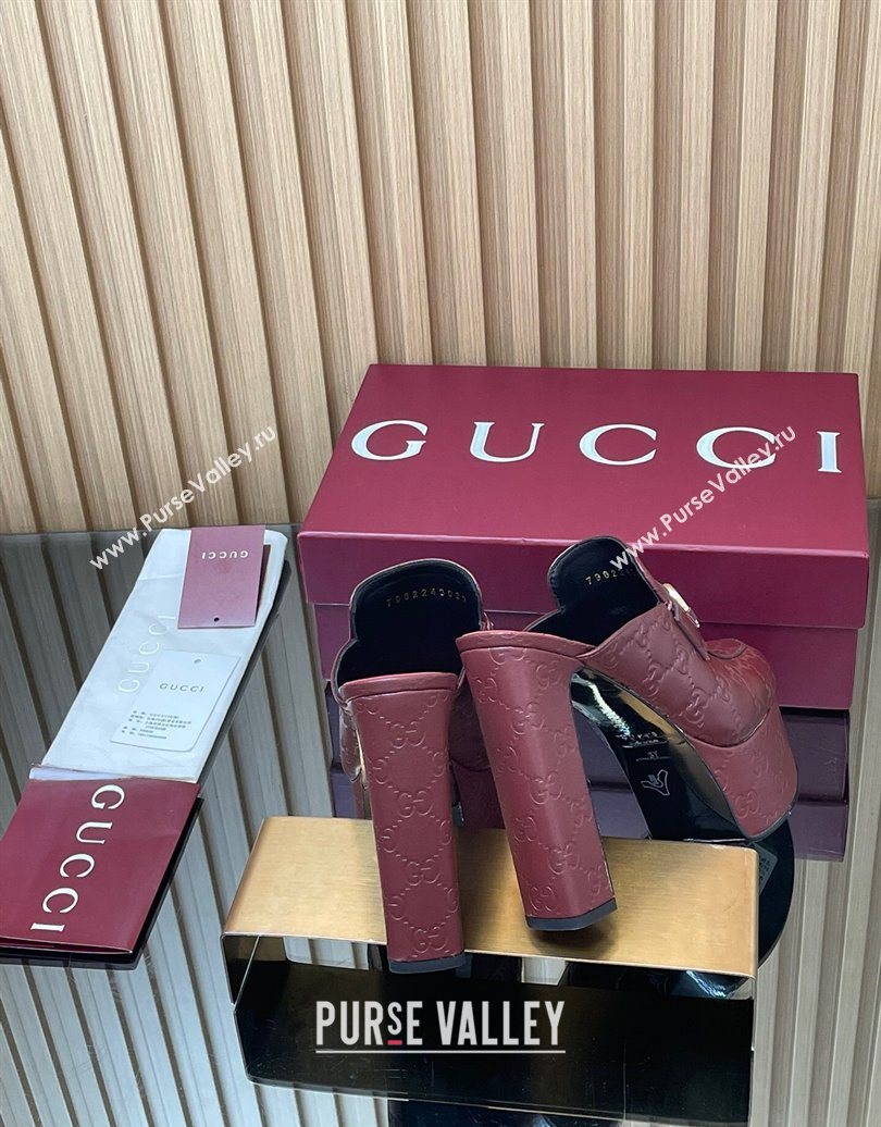 Gucci GG Leather Platform Mule 13.5cm with Horsebit 835315 Burgundy 2025 (MD-251021077)
