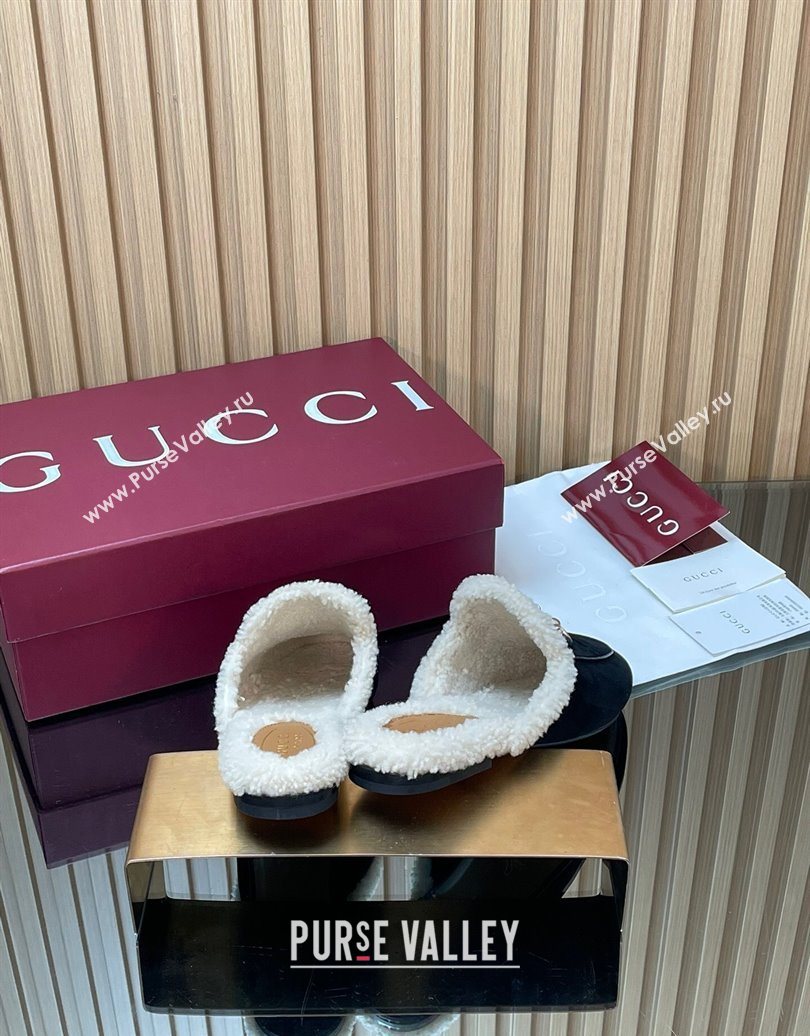 Gucci Princetown Suede and Wool Flat Slipper with Horsebit Black 2025 836055 (MD-251020032)
