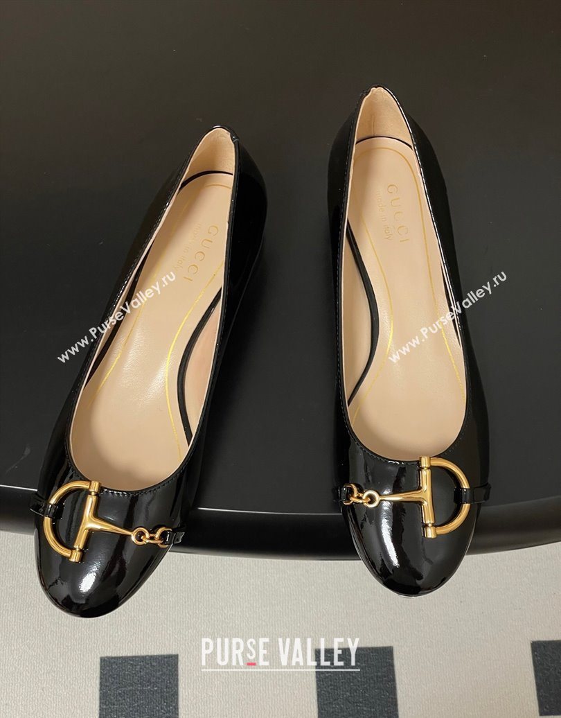 Gucci Ballet Flats with Half Horsebit in Patent Leather Black 2025 849652 (MD-251021035)