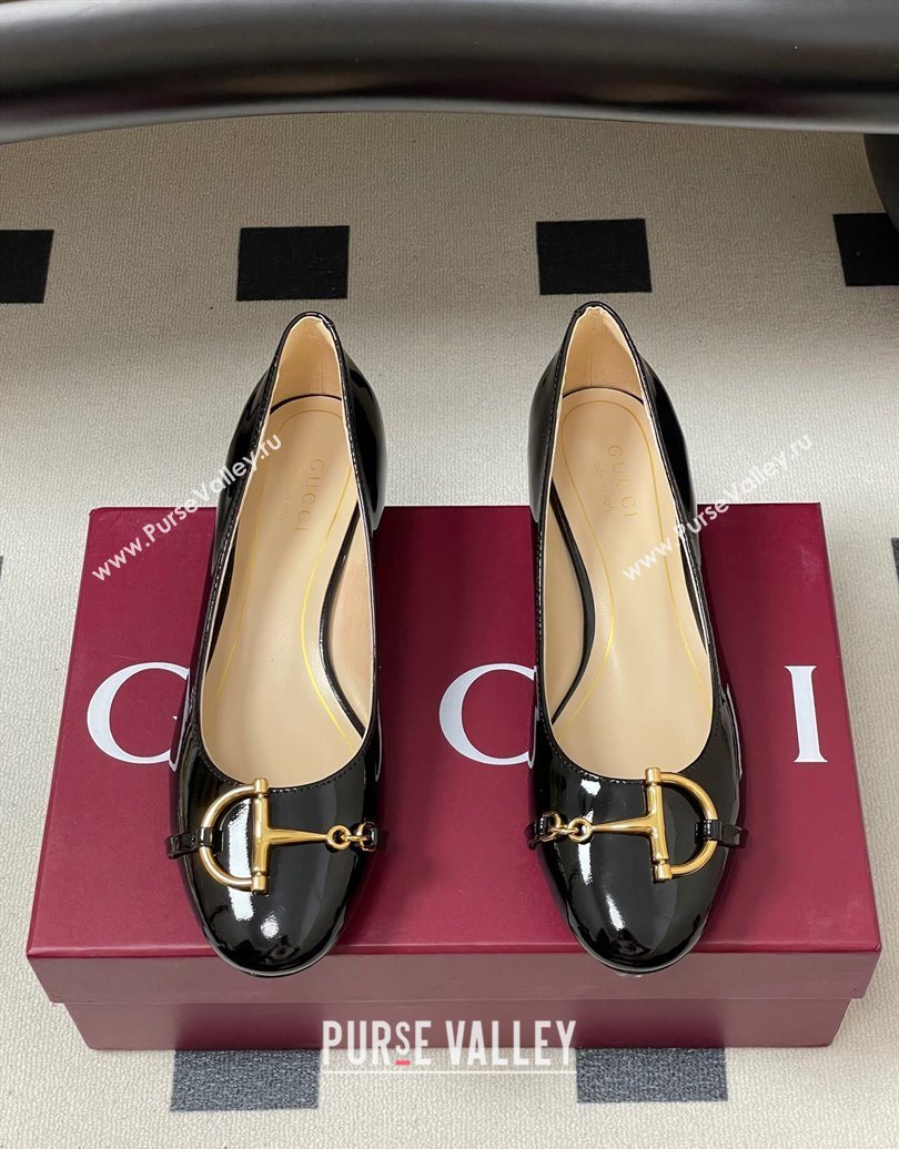 Gucci Ballet Flats with Half Horsebit in Patent Leather Black 2025 849652 (MD-251021035)
