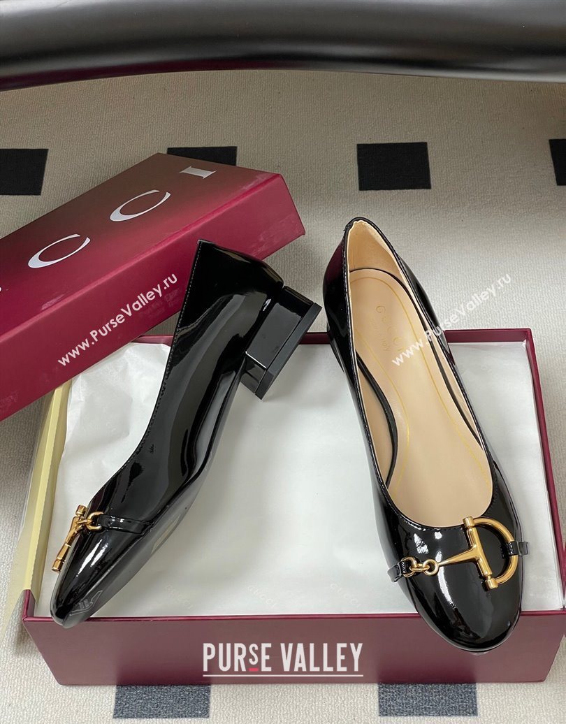 Gucci Ballet Flats with Half Horsebit in Patent Leather Black 2025 849652 (MD-251021035)