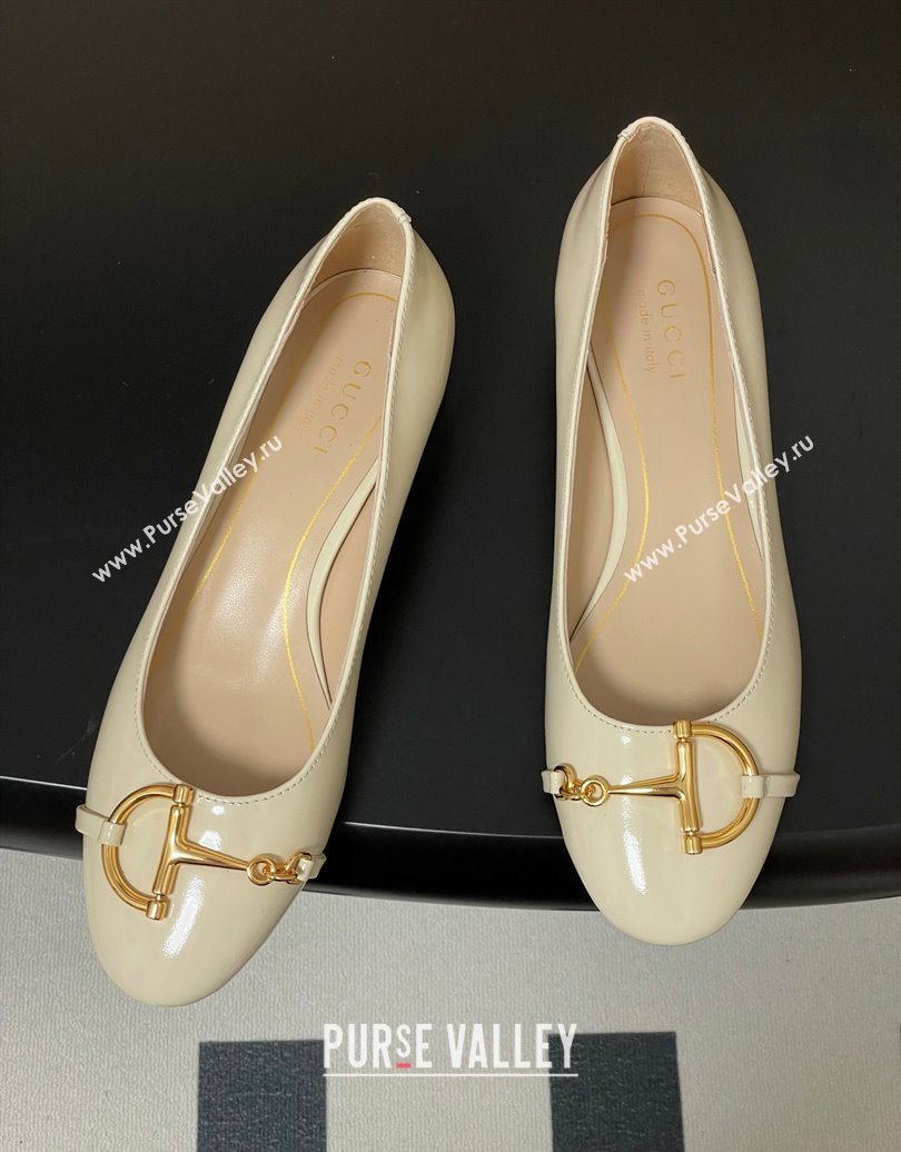 Gucci Ballet Flats with Half Horsebit in Patent Leather White 2025 849652 (MD-251021036)