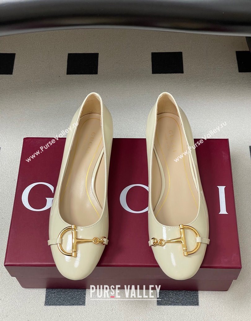 Gucci Ballet Flats with Half Horsebit in Patent Leather White 2025 849652 (MD-251021036)