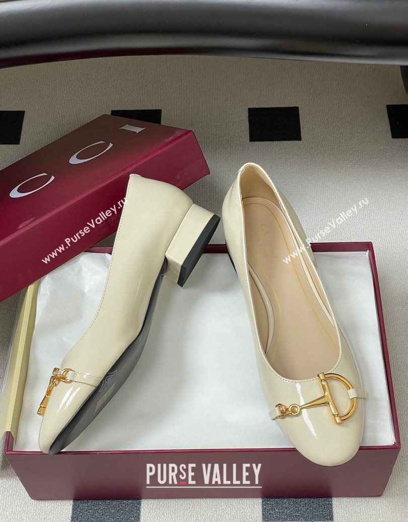 Gucci Ballet Flats with Half Horsebit in Patent Leather White 2025 849652 (MD-251021036)