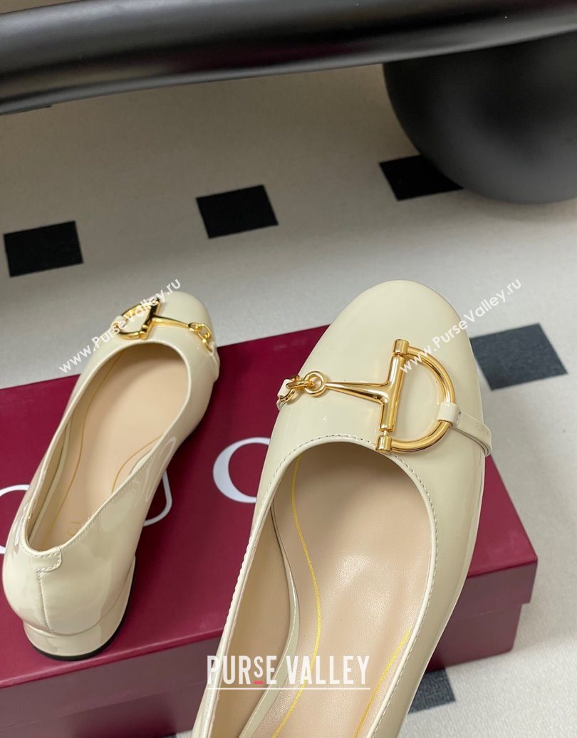 Gucci Ballet Flats with Half Horsebit in Patent Leather White 2025 849652 (MD-251021036)