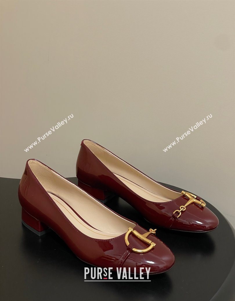 Gucci Ballet Flats with Half Horsebit in Patent Leather Burgundy 2025 849652 (MD-251021037)
