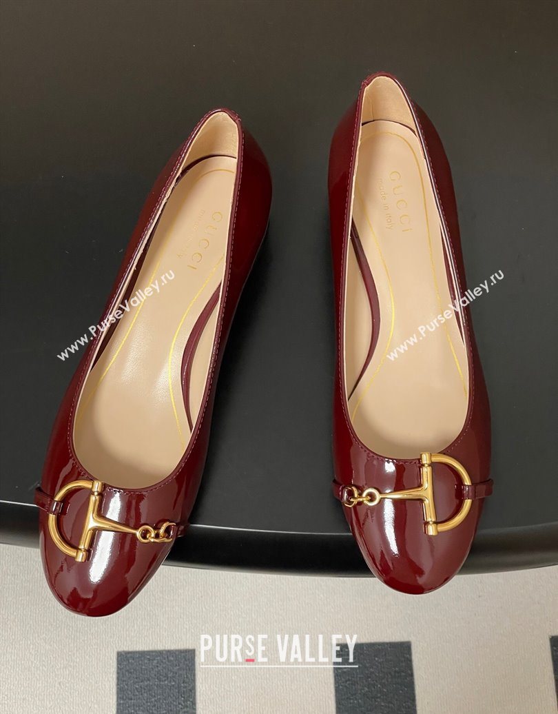 Gucci Ballet Flats with Half Horsebit in Patent Leather Burgundy 2025 849652 (MD-251021037)