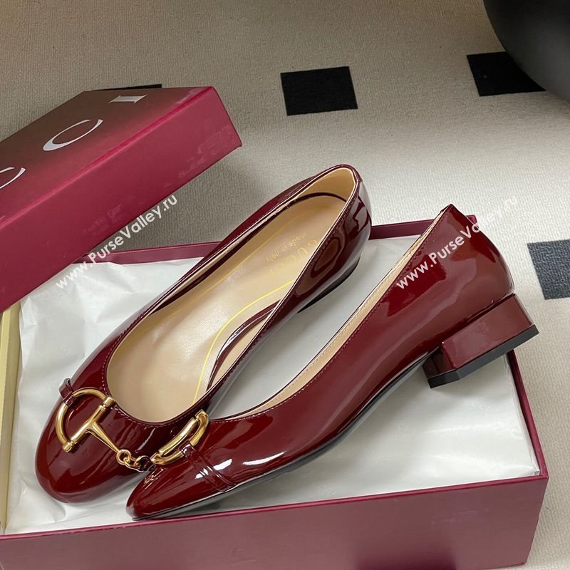 Gucci Ballet Flats with Half Horsebit in Patent Leather Burgundy 2025 849652 (MD-251021037)