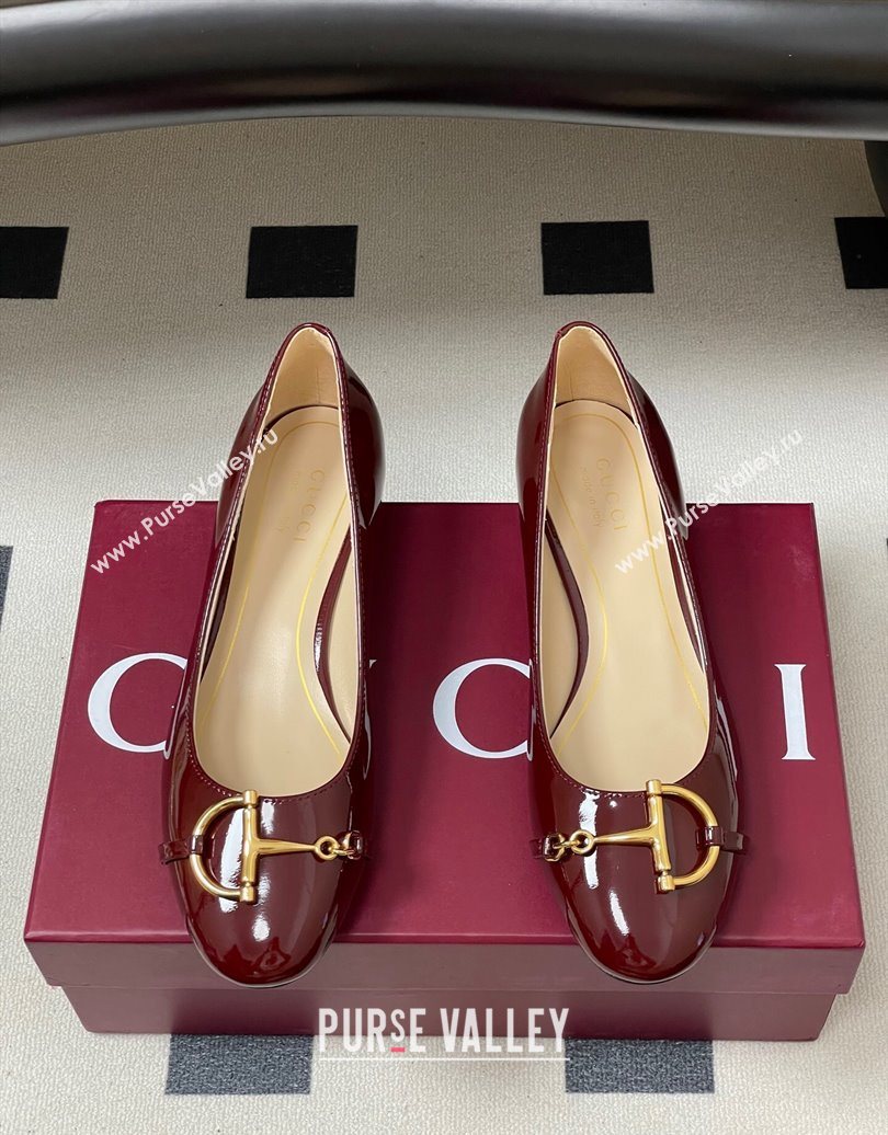 Gucci Ballet Flats with Half Horsebit in Patent Leather Burgundy 2025 849652 (MD-251021037)