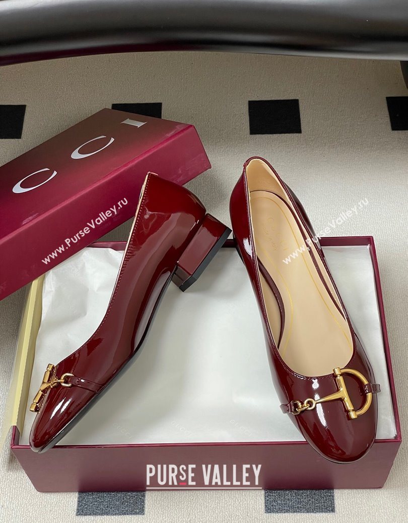 Gucci Ballet Flats with Half Horsebit in Patent Leather Burgundy 2025 849652 (MD-251021037)