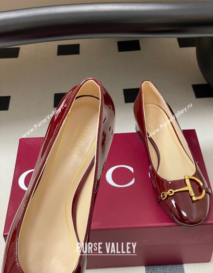 Gucci Ballet Flats with Half Horsebit in Patent Leather Burgundy 2025 849652 (MD-251021037)