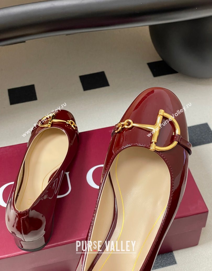 Gucci Ballet Flats with Half Horsebit in Patent Leather Burgundy 2025 849652 (MD-251021037)
