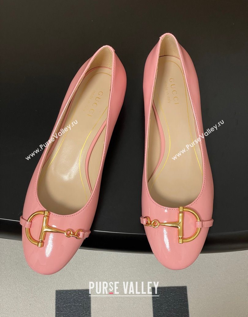 Gucci Ballet Flats with Half Horsebit in Patent Leather Pink 2025 849652 (MD-251021039)