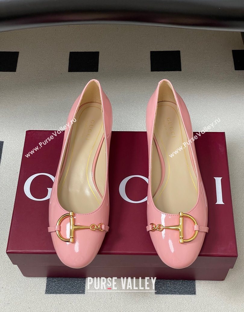 Gucci Ballet Flats with Half Horsebit in Patent Leather Pink 2025 849652 (MD-251021039)